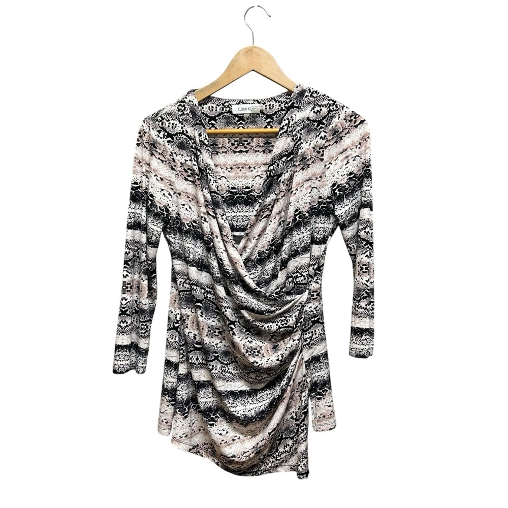 Calvin Klein Animal Print Faux Wrap Tunic Top Size M